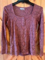 Maurice's  Womens Size X Small Mauve Floral Lace Lined Long Sleeve Blouse Shirt (1