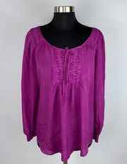 Black Rainn Purple Pleat Smock Tie Front Top M