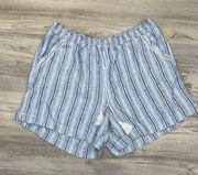 Briggs Blue & White Stripes Pull On Elastic Waist Drawstring with Tassels Shorts