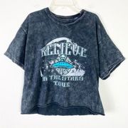 Fifth Sun Grey Acid Wash Tie Dye Believe in Aliens Cropped Graphic Tshirt Size L