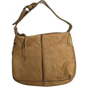 Lucky Brand Yellow Beige Heavy Leather Top Zip Minimalist Boho Shoulder Bag