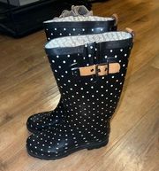 Chooka Black and Pink Polka Dot Rain Boots