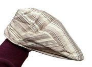 Scala Vintage Flat Cap in Linen Cream stripes size Large
