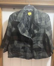 Larry Levine gray & black plaid 3/4 sleeve blazer size 14 OBO DRY CLEAN ONLY