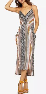 Draped Hi-Low Printed V-Neck Dress