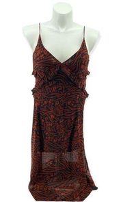 Timing Women’s Brown Printed Sleeveless  Ruffle Flowy Maxi Dress Medium