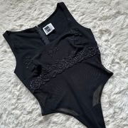 Bodysuit Vintage Sleeveless Embellished Sparkle Floral Black