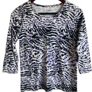 Rebecca Malone Women’s Top Crew Neck 3/4 Sleeve Animal Print Pullover S