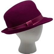 New York & Company Wool Felt Hat Purple Magenta Ribbon