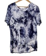 Zelos Tie-Dyed Short Sleeve Blue and White Scoop Neck Top Large