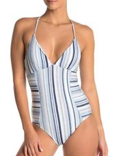 Splendid Women's Crisscross One Piece Swimsuit Line of Sight Blue Size Medium