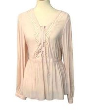 Forever 21  Blush Pink Crinkle Chiffon Babydoll Blouse