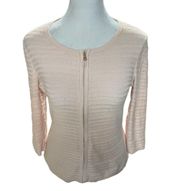 Pale Pink 3/4 Sleeve Zip Front Knit Cardigan Sweater Size XS