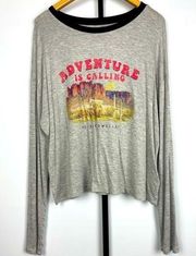 Rebellious One Gray Long Sleeve Adventure is Calling Graphic Ringer Tee