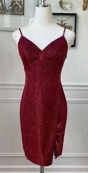 City Triangles Red Glitter Metallic Cocktail Dress Strappy Back 3