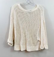 Michael Stars Oversized  Cropped Open Knit Cream Scoop Neck Sweater