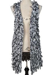 Romeo & Juliet Couture Shaggy Open Sweater Vest Cardigan Black and White Medium