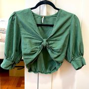 YFB Young Fabulous And Broke Linen Cropped Knot Miranda Top Oatmeal Size XS