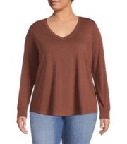 NWT Terra & Sky Shirt brown plus size 5XL Long sleeve Core v neck cinnamon top