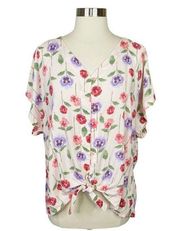 Bobeau Floral Tie Up Button Down Blouse