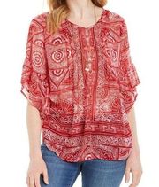 Style & Co. Red Sumatra Scarf Pintuck Blouse, new with tags