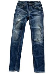 Vigoss Jeans Womens 24 Dark Blue Thompson Skinny Classic Fit Distressed Denim