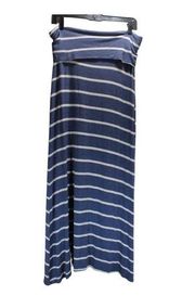 Elan Navy White Stripe Waist Maxi Skirt with Side Slit size Large