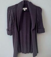 Navy 3/4 Sleeve Knit Cardigan Cowl Neck Sweater