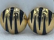 Vintage Park Lane black and gold striped clip earrings