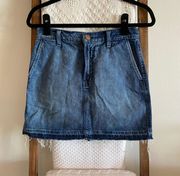 NWOT  dark washed distressed mini a-line denim skirt