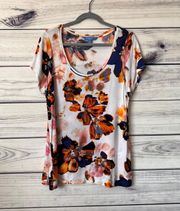 - Vera Wang White & Orange Floral Patterned T-shirt