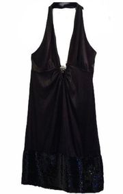 GUESS Jeans Deep V Halter Dress Size Large Black SEXY Pluge mini