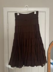 brown layered midi skirt