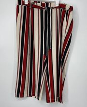 SOHO APPAREL LTD RED, CREAM & BLACK STRIPED WITH TIE BELT CAPRI PANTS SIZE 2X