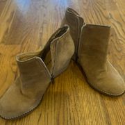 LUCKY Brand Brown Leather Booties. comfortable wedge heel good condition