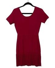 SANDRO Dress 3 Rosemary Stretch Mini Rope Scoop Pleated Eyelet Short Sleeves Red