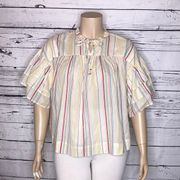 Peyton & Parker Size XL Pastel & Metallic Stripe Tiered Ruffle Keyhole Shirt Top
