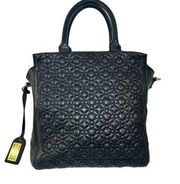 Badgley Mishka Black Leather Handbag Purse Soft Circle Pattern Gold Accent