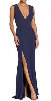 NWT  Sandra Plunging V Neck Gown Dress New Formal Navy Blue