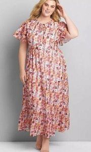 Lane Bryant Pink Floral Chiffon Tiered Maxi Dress Sz.14/16W