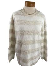 Joseph A Women’s Sz large Eyelash Sweater Pull Over Cream Stripe Soft Stretch