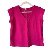 1359 Three Dots Hot Pink Short Sleeve 100% Cotton Gauzy Blouse Size Small