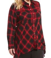 Westbound Petites button down buffalo plaid Tunic top sz medium bling Western