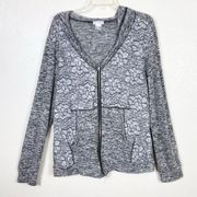 Venus Grey Floral Lace Front Hooded Zip Up Jacket