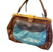 Vintage Apt. 9 blue and brown color block oversized shoulder bag, vegan leather