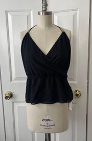 Black 100% Silk halter top with peplum