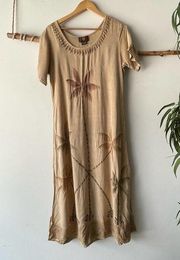 Vintage Raya Sun Dress Womens Medium Brown Embroidered Tropical Hawaiian Maxi