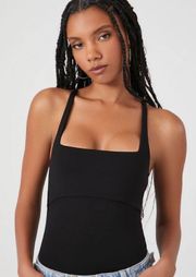 Square Neck Body Suit Black