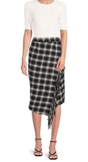 Nwt Time and Tru Women's Fringed Faux Wrap Skirt new black white plaid small