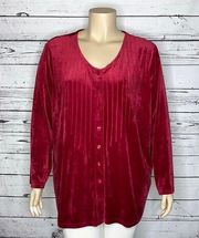 Woman Within Size 22/24 1X Pink/Red Velour Button Up Blouse Top